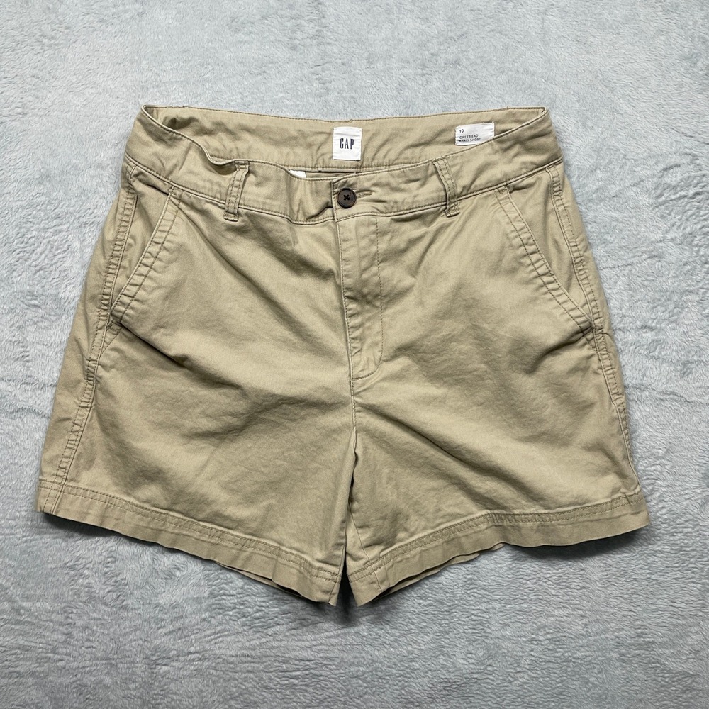 Gap Khaki Shorts Women 10 Tan Girlfriend Chino Mid Rise Stretch Casual 5" Inseam